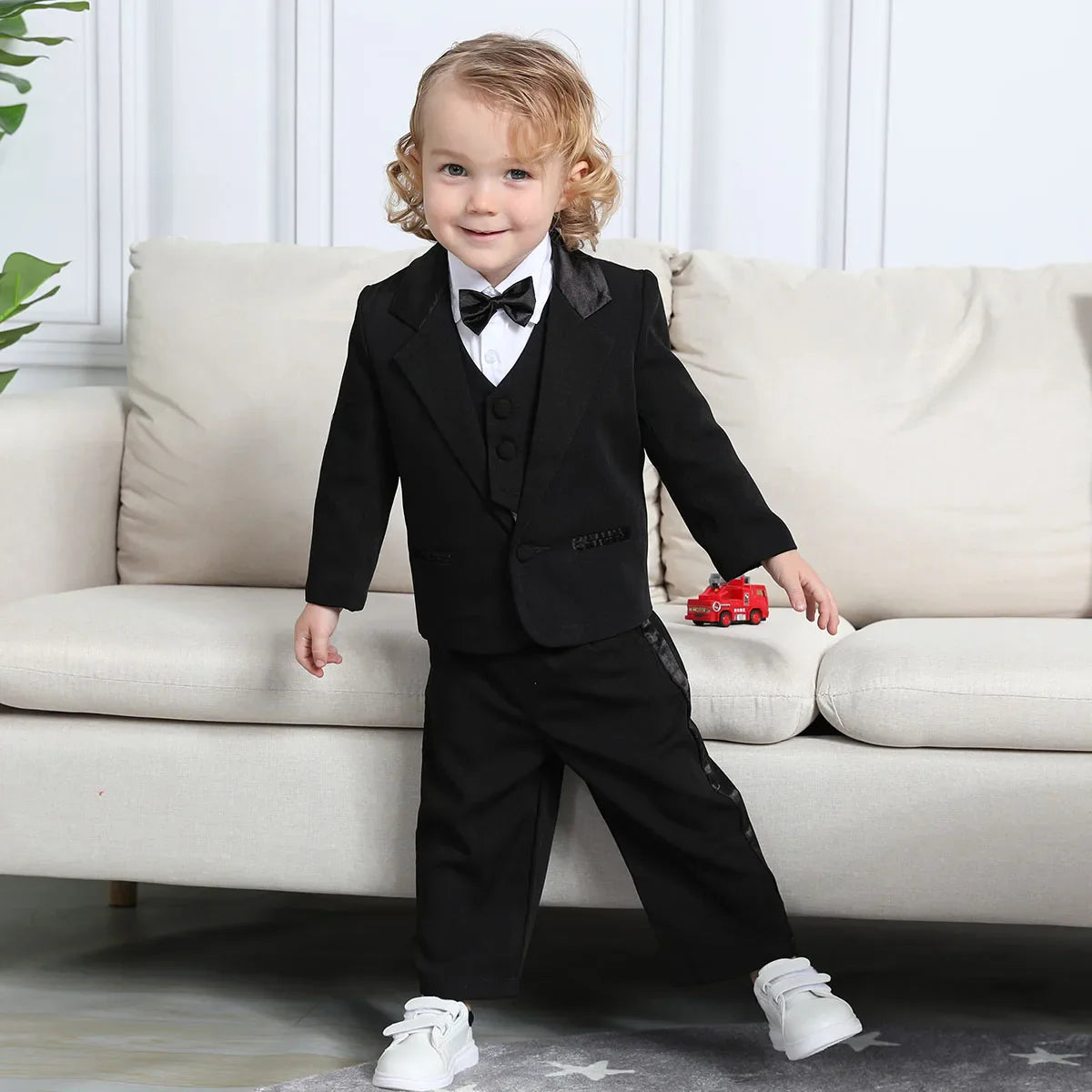 Baby Boy Suit Set Wedding Infant Formal Outfit Toddler Ring Bearer Tuxedo Children Birthday Ceremony Performance Costume 4PCS
