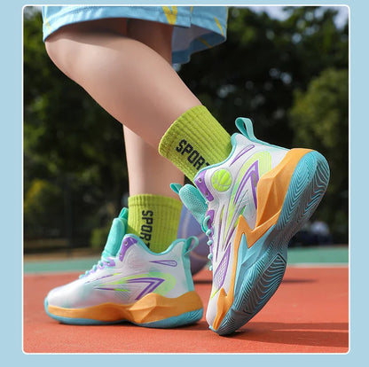 Children‘s Basketball Shoes Non-slip Breathable Basketball Training Sneakers Lace-up Boys Girls Basketball Boots Athletic Shoes