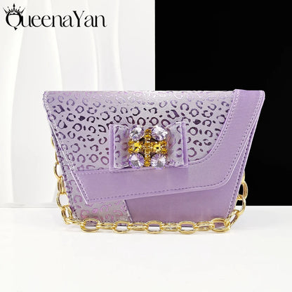 Shiny Italian Fashion Pointed Toe Women Heel Fashion Rhinestone Decoration Pink Color Shoes And Bag Set