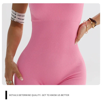 Summer Seamless Yoga Jumpsuit Women Gym Set Spaghetti Strap Leisure Workout Gym Shorts Padded Bra One-piece Fitness Bodysuits
