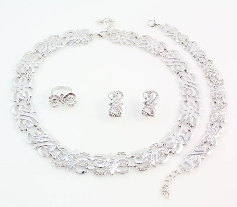 Women wedding Crystal jewelry sets gold Silver color sets necklace earring ring Bracelet african beads jewelry sets