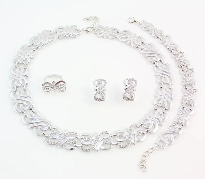 Women wedding Crystal jewelry sets gold Silver color sets necklace earring ring Bracelet african beads jewelry sets