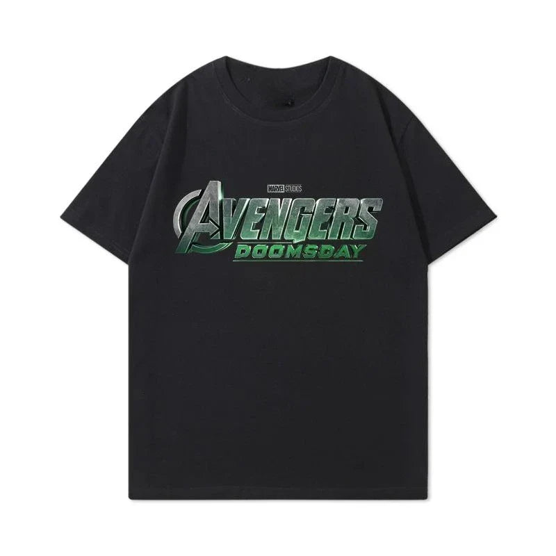 Avengers: Doomsday Letter Printed T-shirt Summer New Men's and Women's American Trend Loose Casual Short Sleeved Top