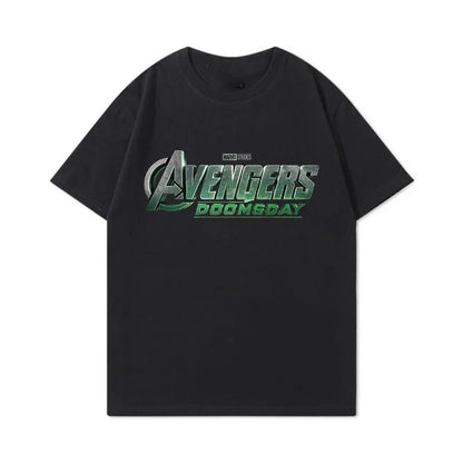 Avengers: Doomsday Letter Printed T-shirt Summer New Men's and Women's American Trend Loose Casual Short Sleeved Top