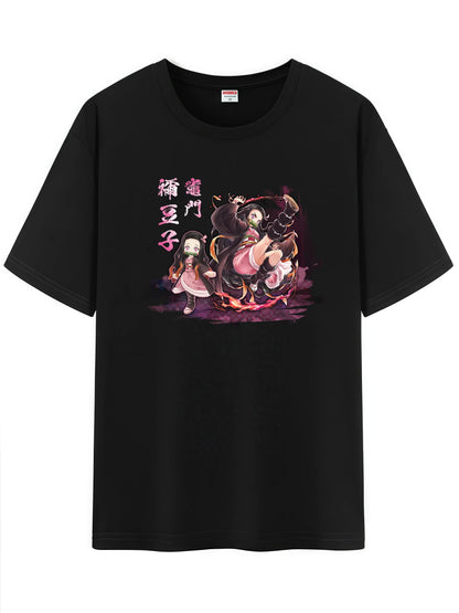 Unisex Japanese Anime Pattern T-Shirt,Demon Slayer Character Tanjirou Nezuko Graphic Short Sleeve Regular Fix Tee Shirt