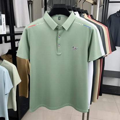 New Business Men's Lapel Polo Shirt High End Design Cartoon Dog Print Short Sleeve T-Shirt Summer Fashion Breathable Men's Wear