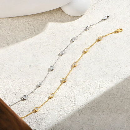 Mixed Cut Bezel Moissanite Bracelets for Women S925 Silver Adjustable Extension Chain Popular Jewelry for Wedding Party