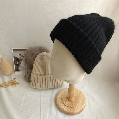 Winter Dome Brimless Casual Hat Warm Rabbit Fur Knit Hat women's double-layer Thick Wool Hat Casual Hat Toe Cap Cold Hat 4m868