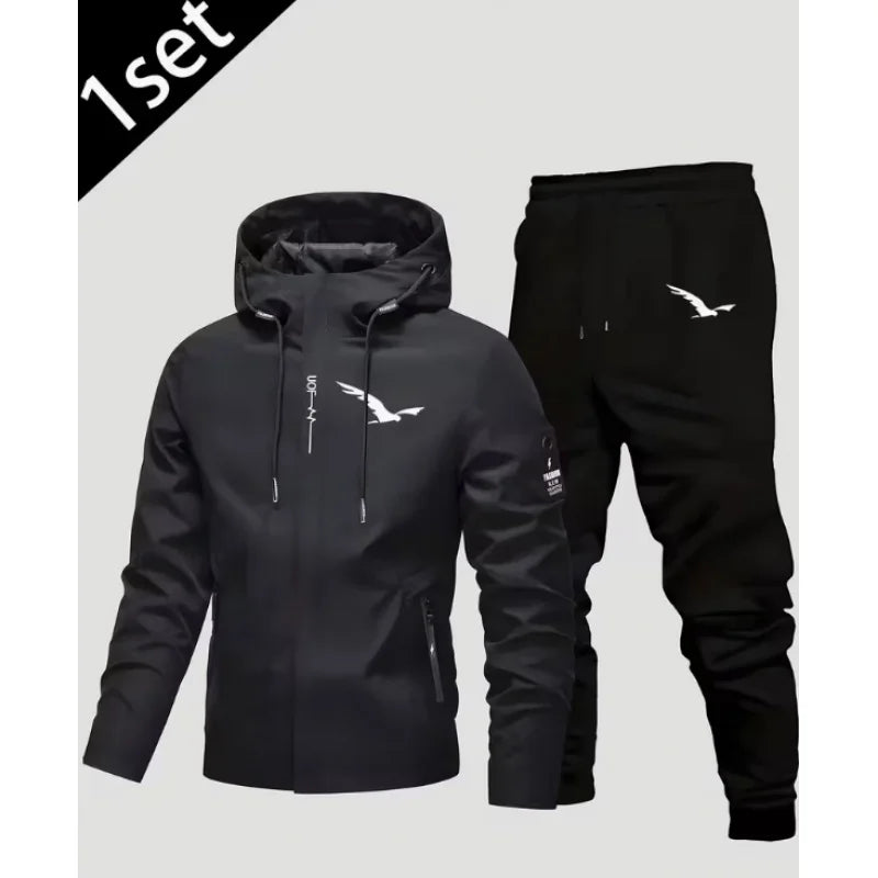 New men's jacket + thickened pants set, suitable for autumn and winter seasons, office, outdoor leisure, and fashionable sports