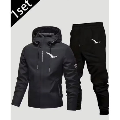 New men's jacket + thickened pants set, suitable for autumn and winter seasons, office, outdoor leisure, and fashionable sports