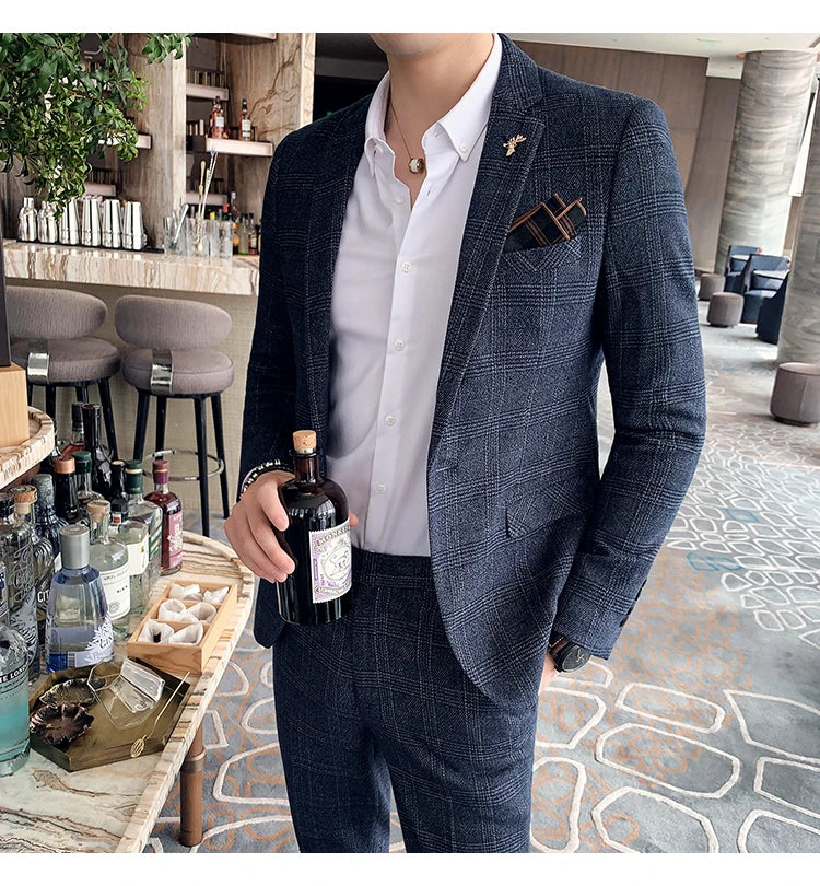 S-7XL Jacket + Pants / Luxurious High -end Brand Solid Color Men's Casual Business Slim Suit Two -piece Suit Groom Wedding Suit