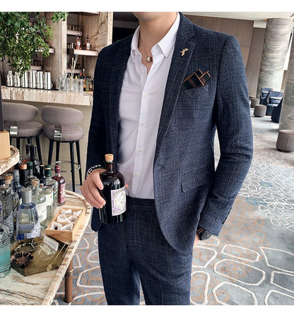 S-7XL Jacket + Pants / Luxurious High -end Brand Solid Color Men's Casual Business Slim Suit Two -piece Suit Groom Wedding Suit