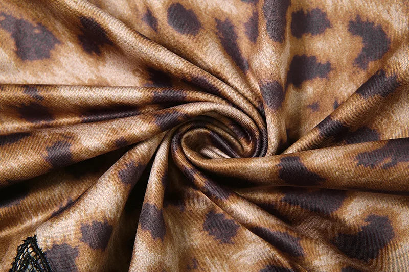 Patchwork Printed Leopard Lace Women Mini Dress Spaghetti Strap High Waist Dress Summer Slim Elegant Party Club Dress