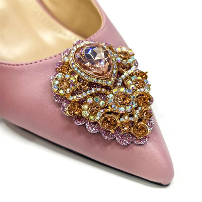 Latest Wedding Pointed Toe Women's Shoes High Heel White Color Rhinestones Party Ladies Shoes And Bag Set