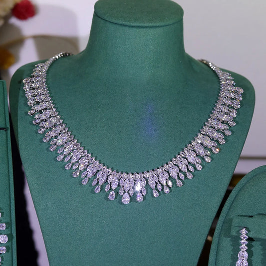 Cubic Zirconia Necklace and Earring Bridal Jewelry Set for Women Prom Wedding Party Accessories