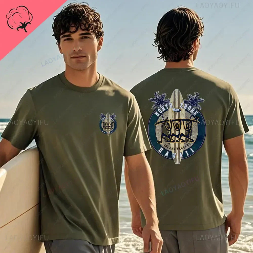 Hawaiian Traditions North Shore Hawaii Surfing Men Women White High Qulaty Cotton T-shirt Comfortable Beach-style Surf Tee Tops