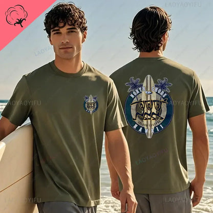 Hawaiian Traditions North Shore Hawaii Surfing Men Women White High Qulaty Cotton T-shirt Comfortable Beach-style Surf Tee Tops