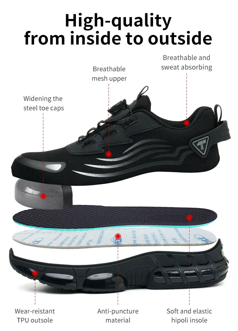Rotary button new safety shoes for men, anti-impact and anti-piercing work shoes, fashionable men's sports shoes Tactical Boots