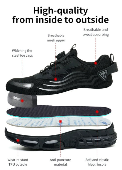 Rotary button new safety shoes for men, anti-impact and anti-piercing work shoes, fashionable men's sports shoes Tactical Boots