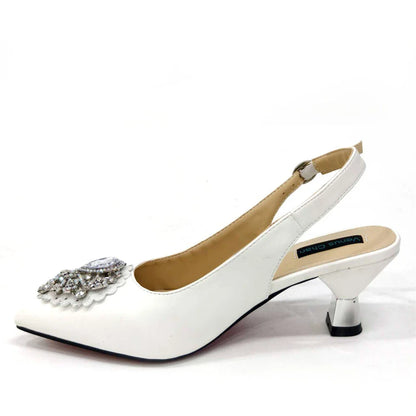 Latest Wedding Pointed Toe Women's Shoes High Heel White Color Rhinestones Party Ladies Shoes And Bag Set