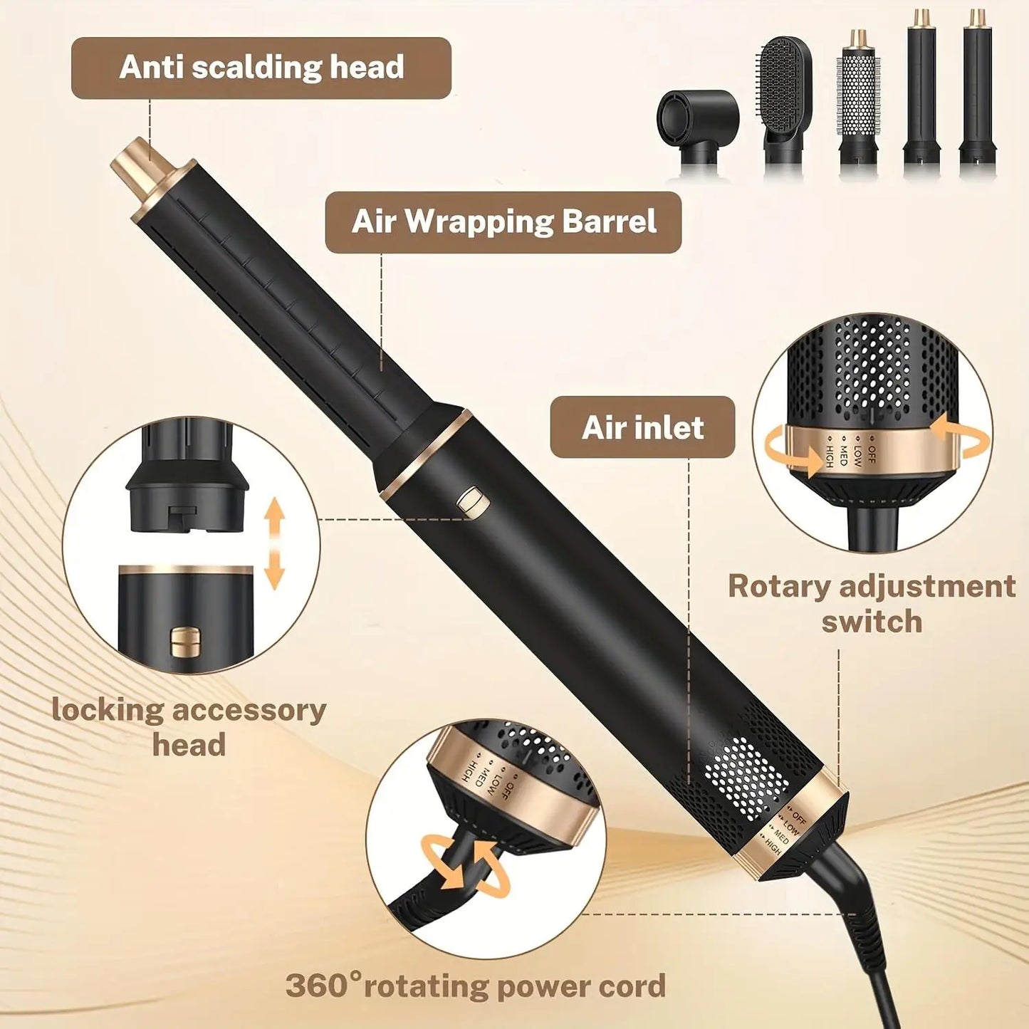 5 in 1 Blow Dryer Brush, Hair Dryer Brush Air Curler Air Curling Wrap Styler, Hot Air Brush Negative Ion Curler