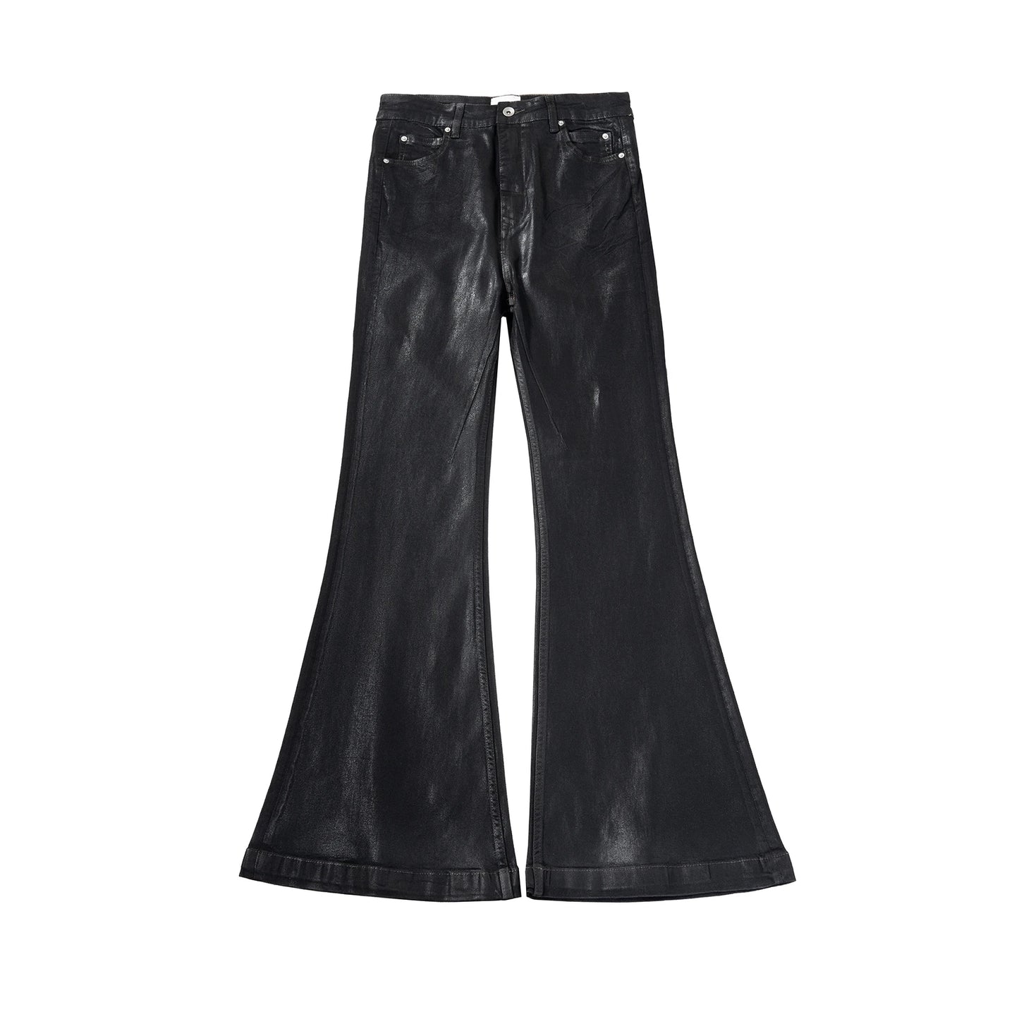 Streetwear Black Wax Leather Strecth Jeans for Men Ropa Hombre Baggy Y2k Flare Pants Oversized Straight Denim Trousers