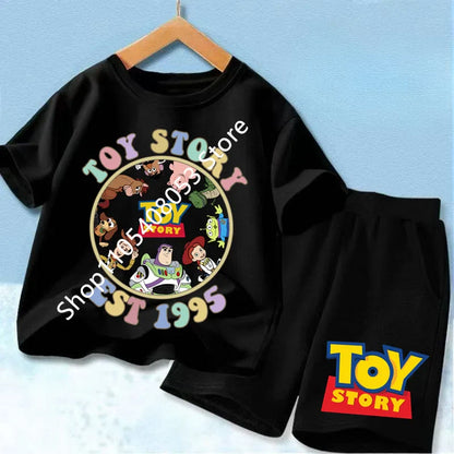 2026 Cute Toy Story Birthday Boy T-Shirt Set, Adorable Woody and Buzz Lightyear Design for Kids' Birthday Outfits