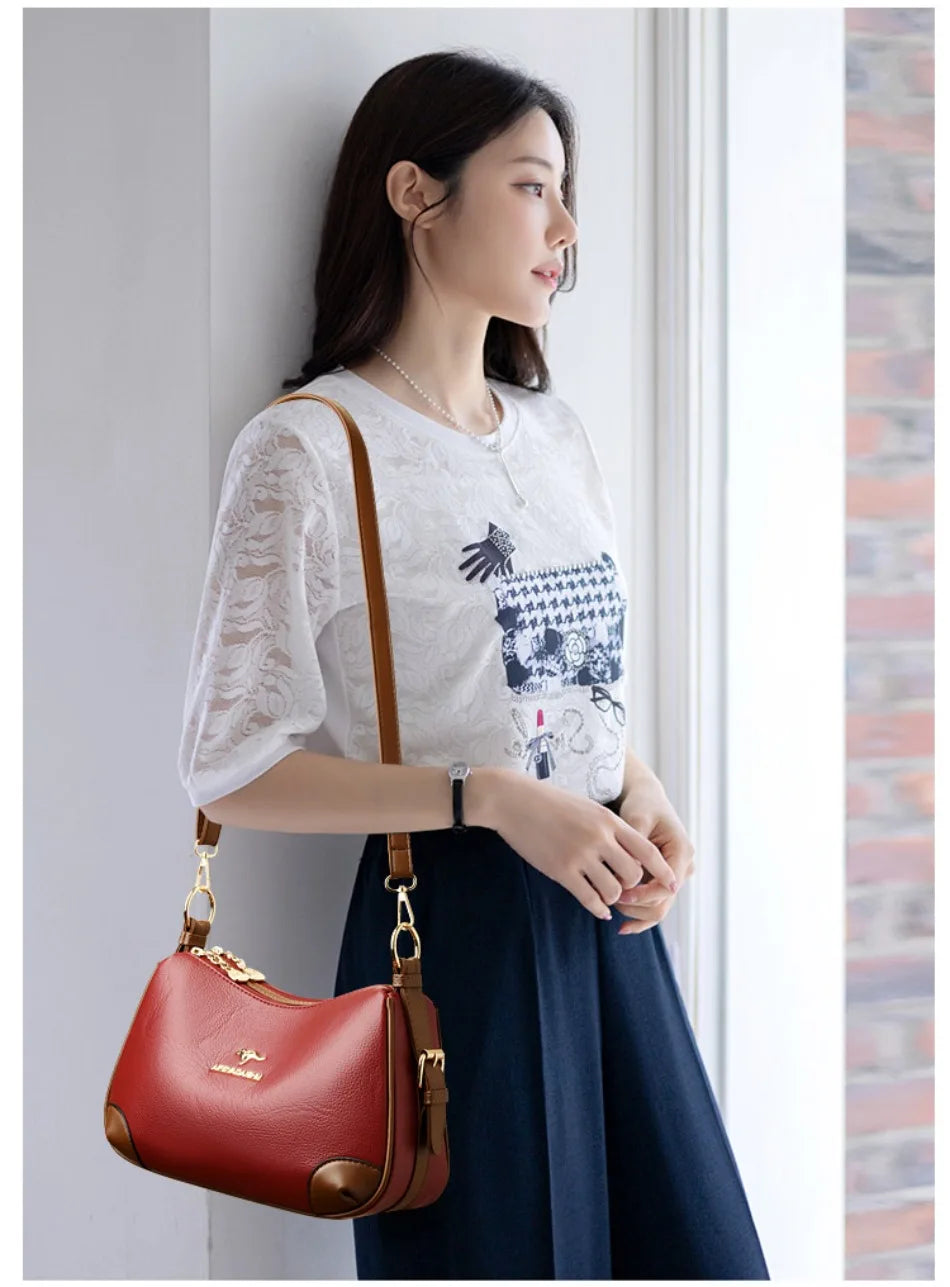 Genuine 3 Layers High Quality Soft Leather Ladies Crossbody Bags for Women Luxury Handbags Women Bags Designer  Shoulder 2024