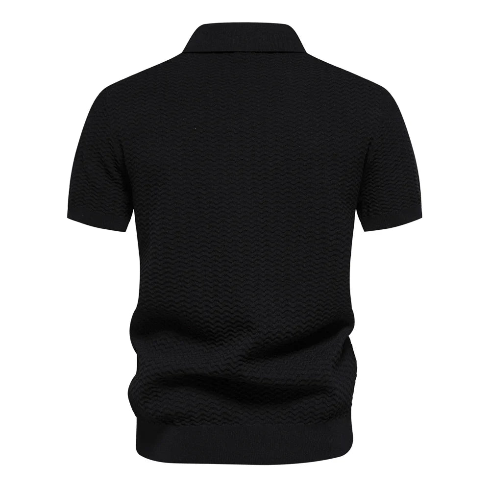 2024 New Summer Textured Ribbed Knit Polo Shirt for Men Short Sleeve Breathable and Cool Mens Polo Shirts