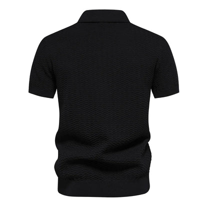 2024 New Summer Textured Ribbed Knit Polo Shirt for Men Short Sleeve Breathable and Cool Mens Polo Shirts