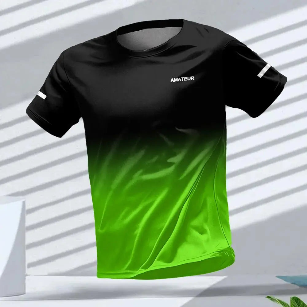 Men's T-shirt Outdoor Sports Running T-shirts Gradient Pattern Printed T-shirt Comfortable Quick Drying Short Sleeve Unisex Tops