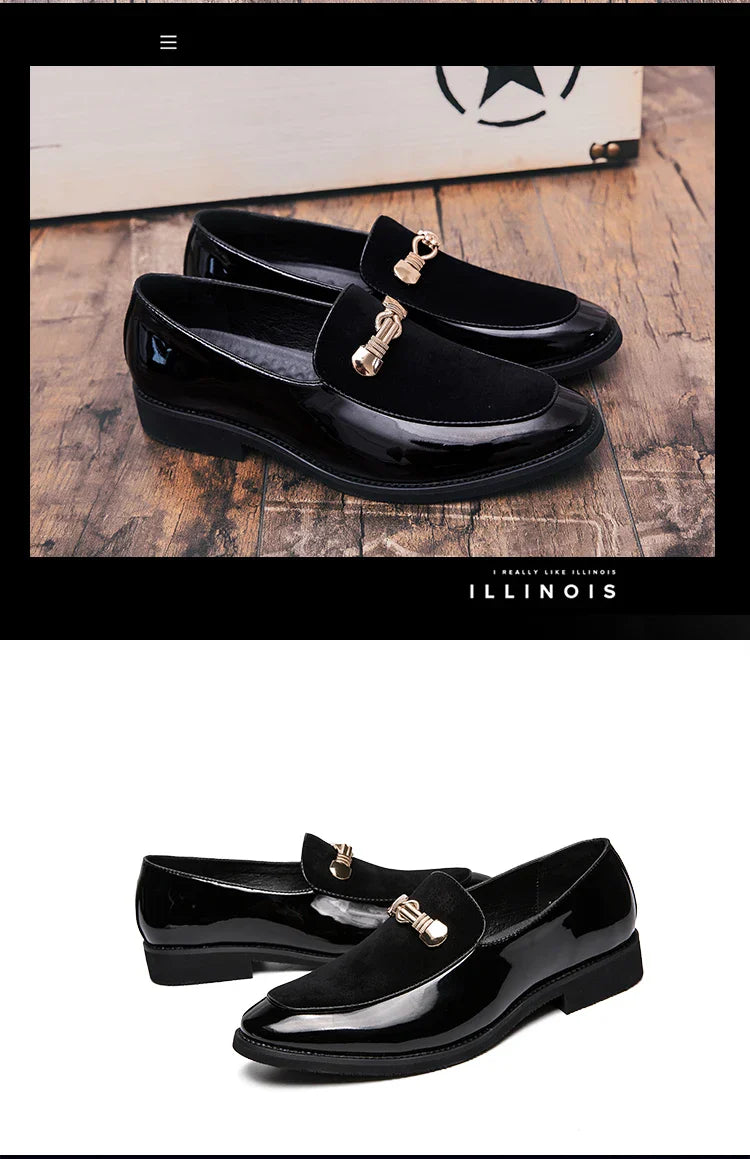 Lightweight metal trim retro British style small leather shoes pointed leather matching color slip-on loafers for men