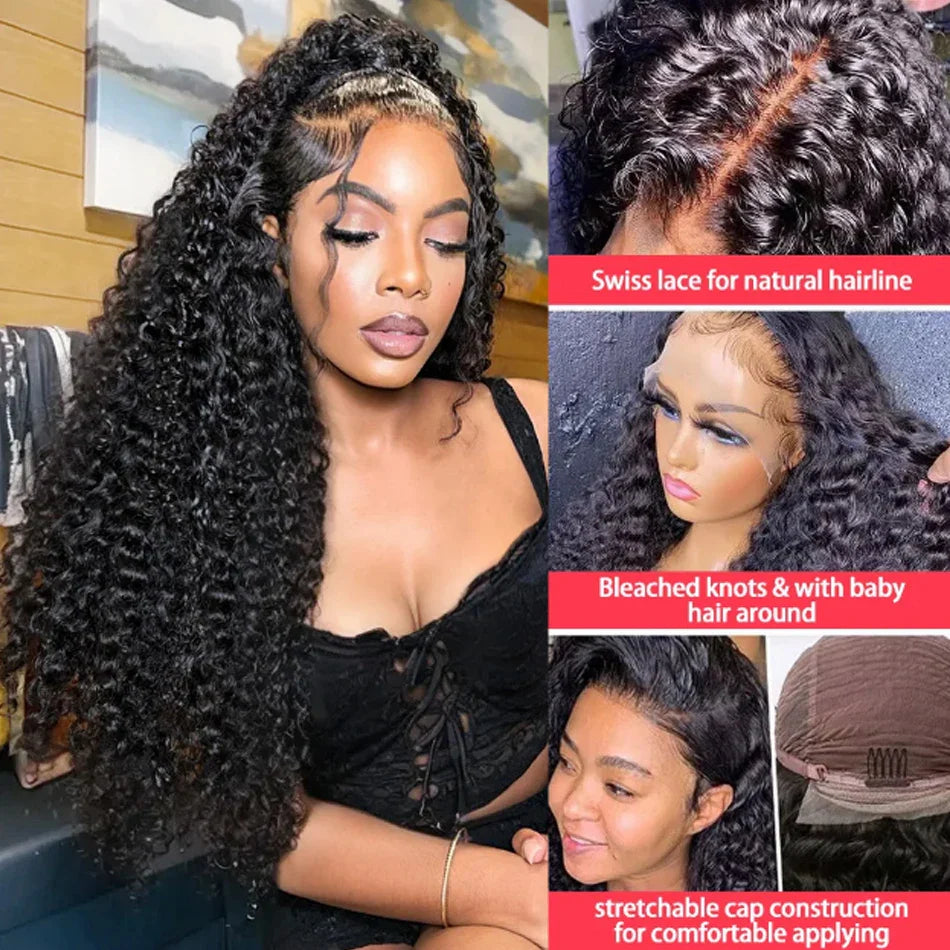 Human Hair 13x6 HD Kinky Curly Lace Frontal Wigs Deep Curls Brazilian 13X4 Closure Wear And Go Wigs Isee Glueless Ready To Wear