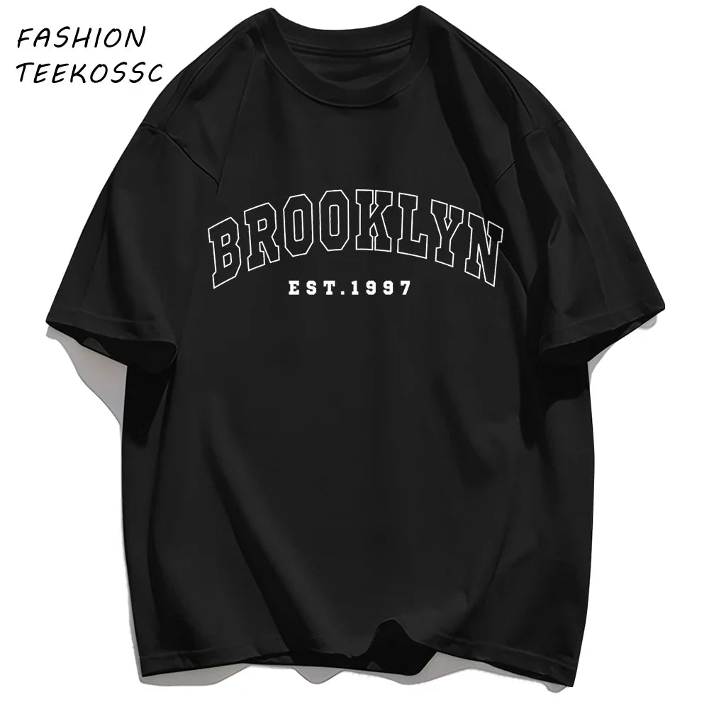 Brooklyn Est 1997 City Usa Printing Men T-Shirt Summer Casual T Shirts All-Match Crewneck Tops Oversized Soft Streetwear