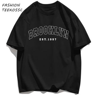 Brooklyn Est 1997 City Usa Printing Men T-Shirt Summer Casual T Shirts All-Match Crewneck Tops Oversized Soft Streetwear