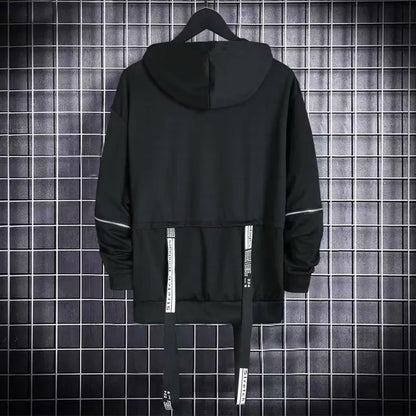 New Men's Hoodies Sweatshirt Autumn Casual Techwear Hip Hop Harajuku Hoodie Men Ribbons Patchwork Japanese Streetwear Darkwear
