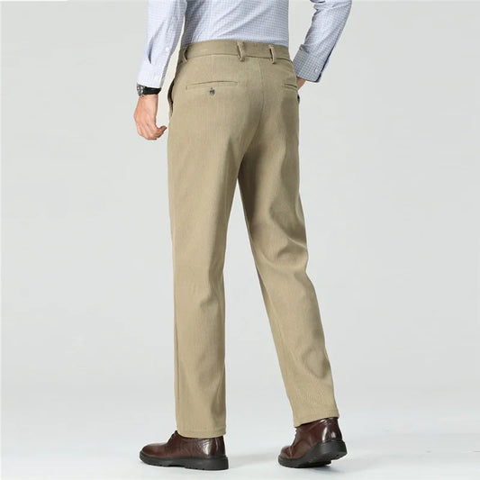 Spring Autumn Men's Slim Fit Corduroy Suit Pants Straight Fashion Smart Casual Pants Men Solid Color Office Full Length Trousers