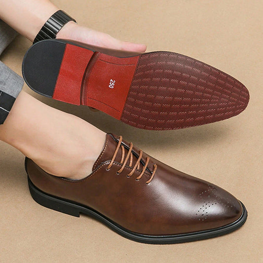 Classic Dress Leather Men Derby Shoes Formal Pointed Toe Business Leather Shoes Oxford Lace Up Anti SlipOffice Daily Shoes