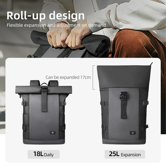 Waterproof Roll-Top Backpack for Men Large Capacity Expandable 17 Inch Laptop Bag Leisure Travel Backpack Hiking Camping Bags