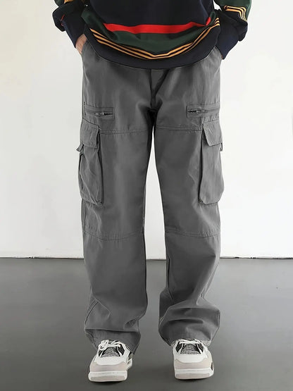 Men's Regular Plain Outdoor Overalls with Drawstrings and Large Flap Pocket Pantss, Personalized Zipper Design, Suitable for Holiday, Street, Daily Leisure, Mountaineering Travel, Multi-Scenario Matchinging, Suitable for All