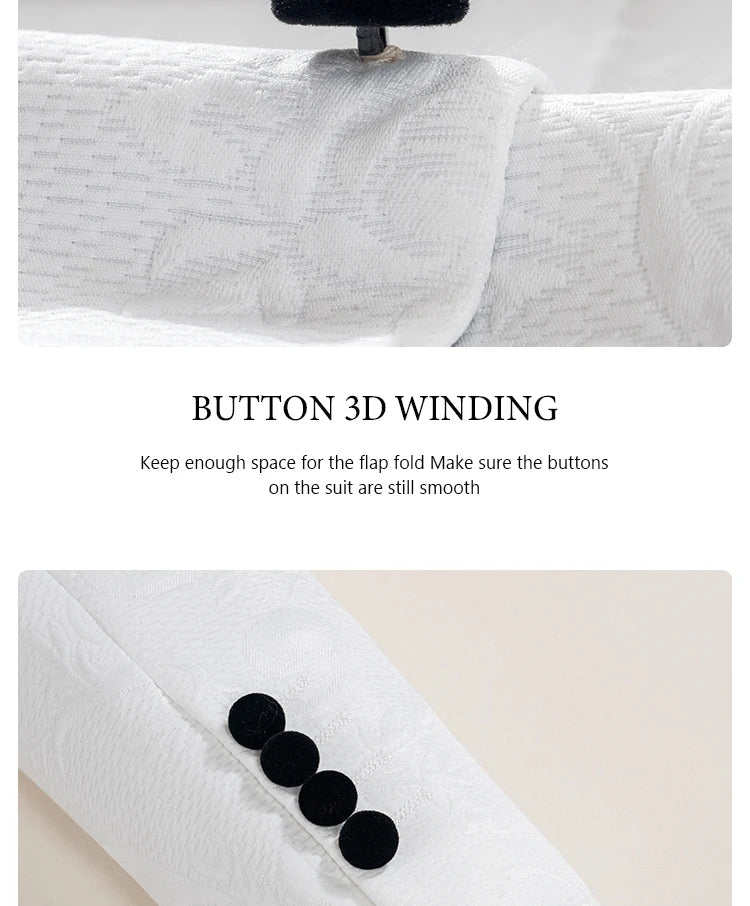 High Quality white party outfit for man luxury Retro carving Slim Fit Tuxedo Prom Suit Fashion Male Groom Wedding