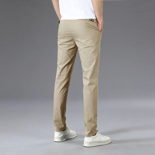 Business Thin Men's Breathable Pants Slim Straight High Elastic Slim Casual Pants Male Brand Clothing Khaki Gray Green Black