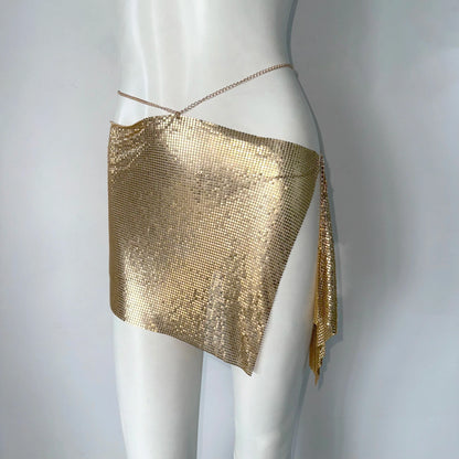 Sequined Skirt Music Festival Hot Selling Spicy Girl Half Skirt Metal Splicing A-line Skirt Ins Short Skirt