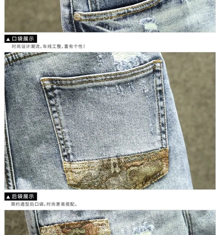 2024 Spring and Autumn New Fashion Trend Printed Stretch Jeans Men Casual Slim Comfortable Breathable High-Quality Jeans 28-36