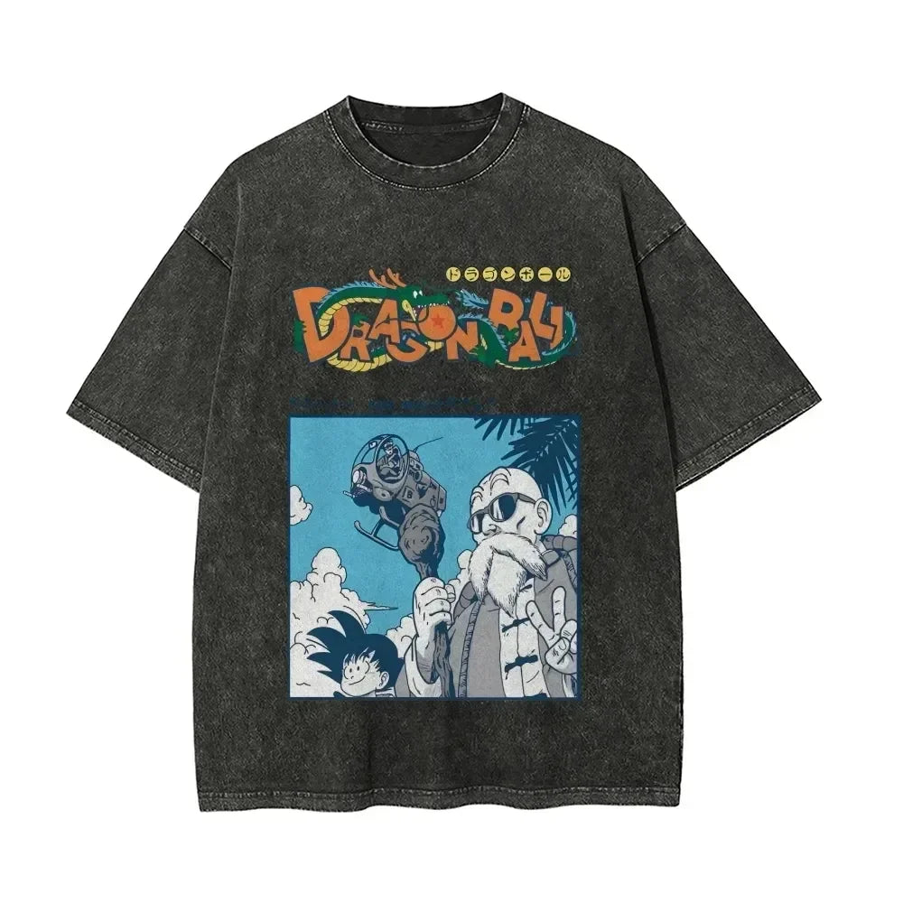2026 Summer Dragon Ball  Washed Oversized T-shirt High Quality 100% Cotton Super Saiyan Vegeta Print Unisex Tee for Adults