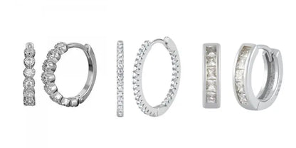 925 Sterling Silver Ear Needle Fashion Hoop Earrings White Crystal Luxury Women's Silver Earrings Wedding Women's Jewelry Gift