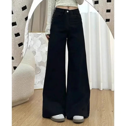 High Waist Jeans Girls Chic Fashion Straight Leg Denim Trousers