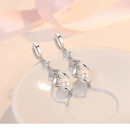 925 Sterling Silver AAAAA Zircon Natural Pearl Earrings For Women Fashion Gorgeous Wedding Engagement Party Jewelry