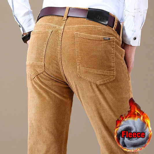 Winter Men's Fleece Corduroy Pants Warm Classic Casual Business Plush Thickened Business Trousers Male Brand Clothing