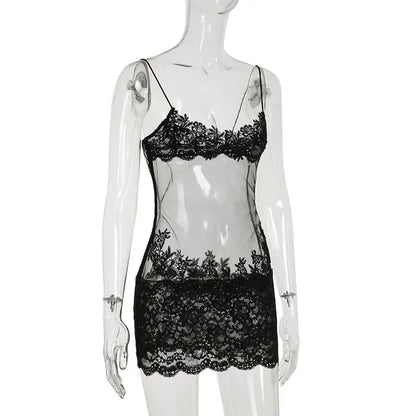 Sheer Lace Camisole Dress with Ultra Spicy and Lightweight Mesh; Sexy Dress for A Minority of Hot Girls